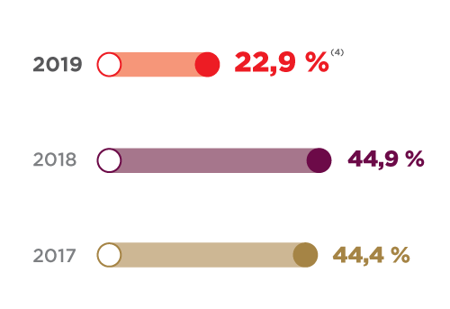 2019 -22,9% 2018-44,9 % 2017 -44,4%