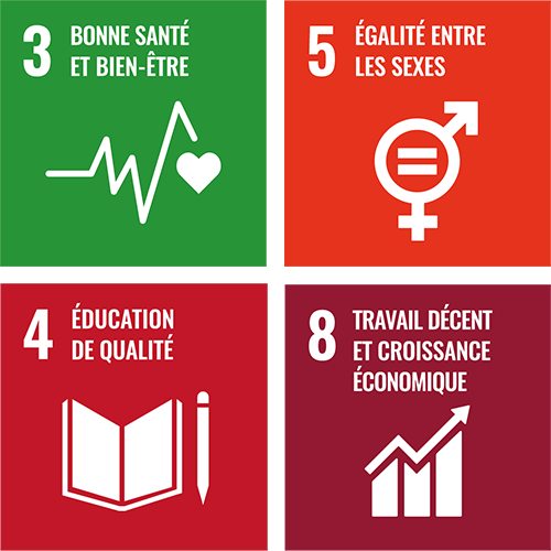 Bonne sant&eacute; et bien-&ecirc;tre ; &eacute;galit&eacute; entre les sexes ; &eacute;ducation de qualit&eacute; ; travail d&eacute;cent et croissance &eacute;conomique